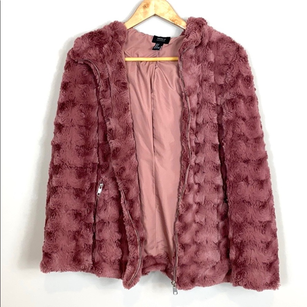 FOREVER21 Pink Hooded Faux Fur Furry Teddy Jacket